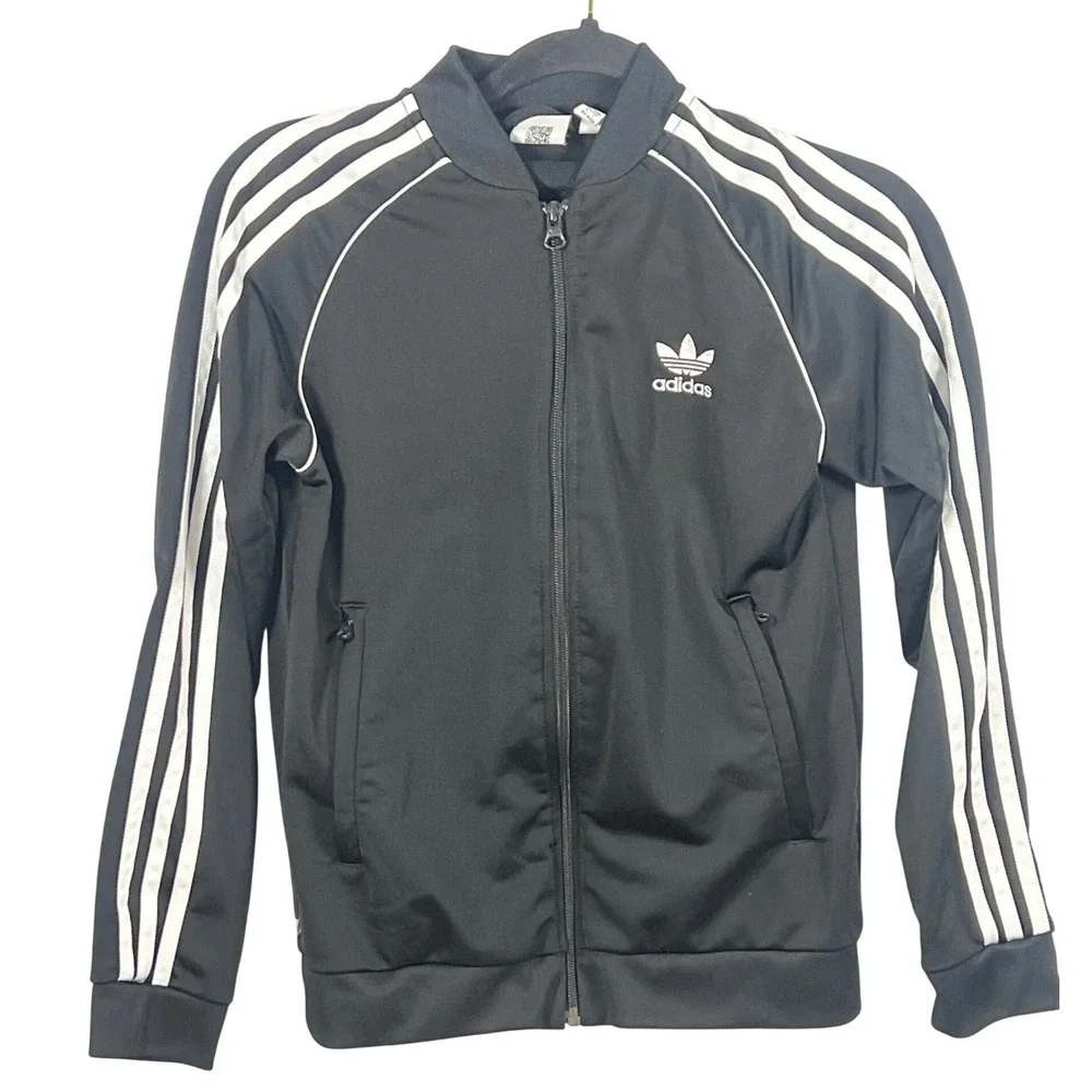 Adidas Kids Classic‎ Black White Zip Up Track Jacket Boys Medium Sportswear